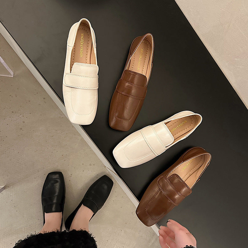 2024 Spring New Casual Flat Loafers Women British Style Leather Soft Sole Shoes