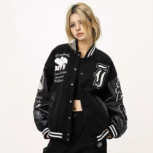 Patchwork PU Leather Baseball Jacket