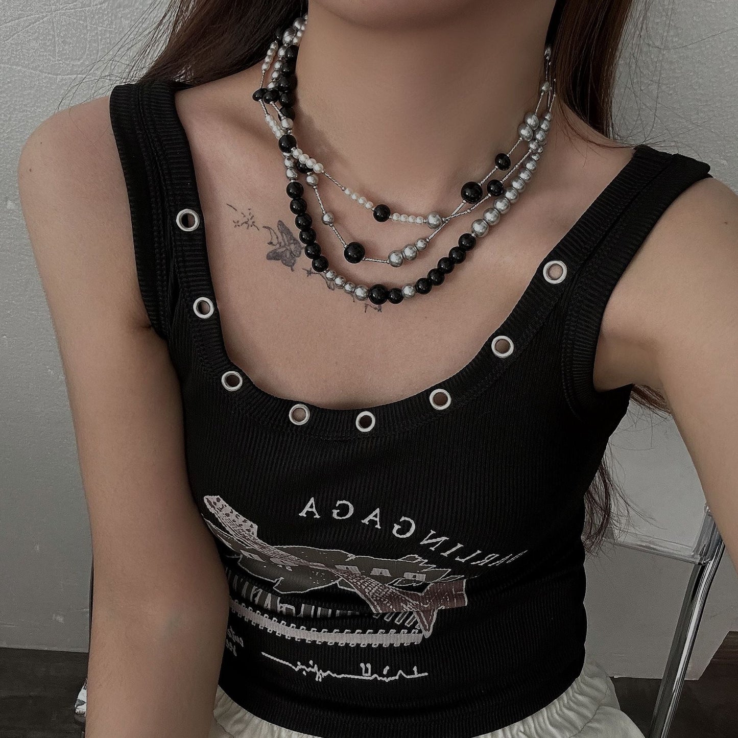 Long Pearl Layered Choker Necklace