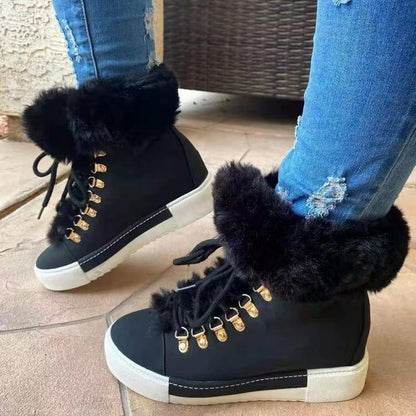 Winter Short Long Fur Leather Snow Boots Women Plus Size Furry Thick Boots Shoes