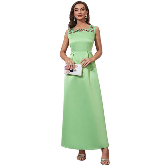 Short Sleeve Sleeveless Dress Square Collar High Waist A Line Dress