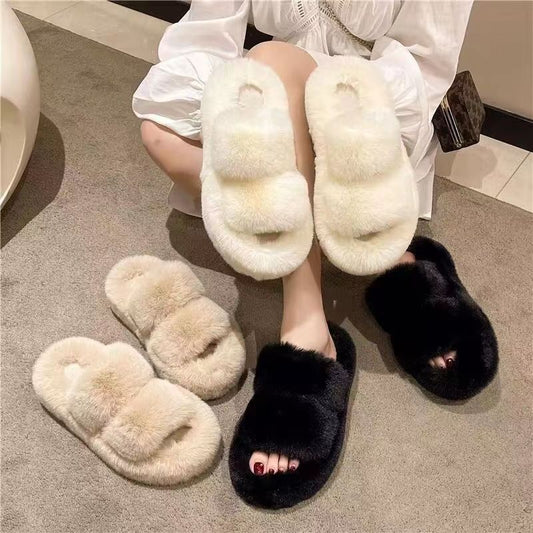 Furry Slippers Women Outdoor 2024 New Korean Ins Trendy Autumn Winter Cotton Shoes