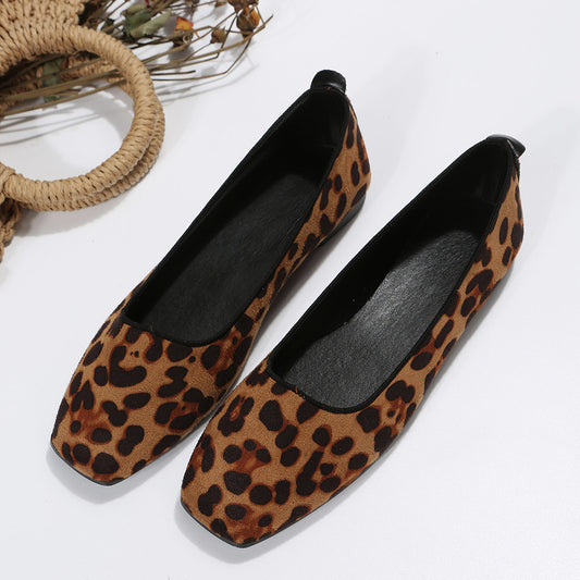 Plus Size 2024 Spring Single Women Sexy Leopard Square Toe Casual Fashion Shoes