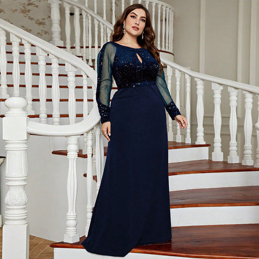 Plus Size Evening Dress Slim Solid Color Dress Party Gathering Cocktail