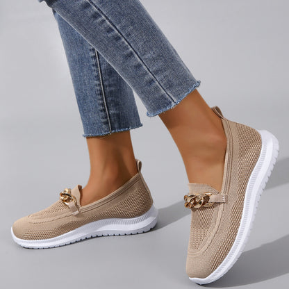 Thick Sole Knitted Soft Slip-On Breathable Women Loafers Independent Shoes