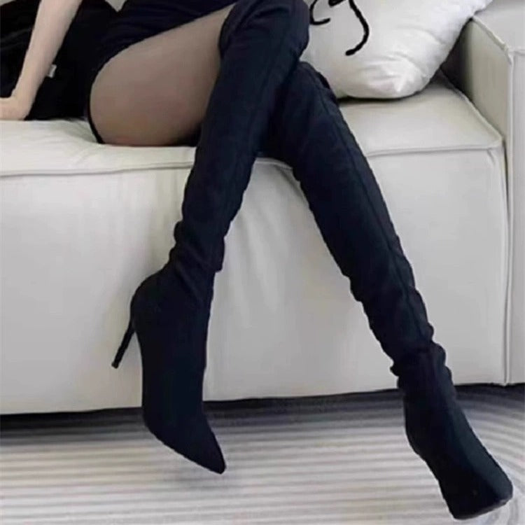 Over-the-Knee Long Boots 2024 Autumn Winter New Stiletto Pointed High Heel Slim Shoes