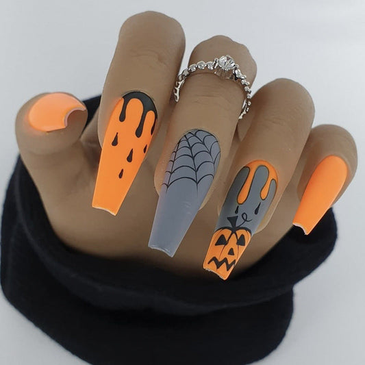 Halloween Simple Fashionable Matte Blood Drop Ballet Long False Press on Nail