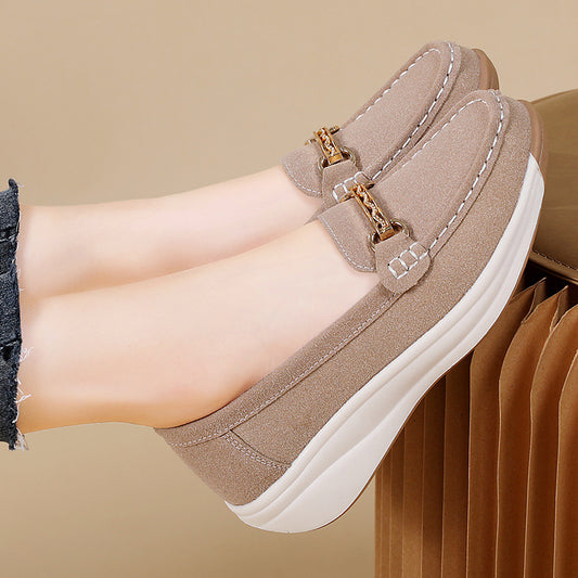 Spring Autumn Rubber Sole Middle-aged Women Wedge Thick Sole Soft Slip-On Loafers Shoes