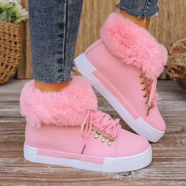 Winter Short Long Fur Leather Snow Boots Women Plus Size Furry Thick Boots Shoes