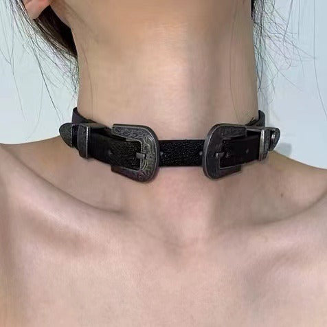 Vintage Metal Leather Y2K Punk Cool Gender-neutral Choker Necklace