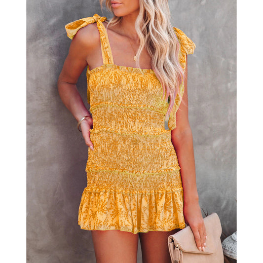 Spaghetti Straps Corset Dress Casual Lotus Leaf
