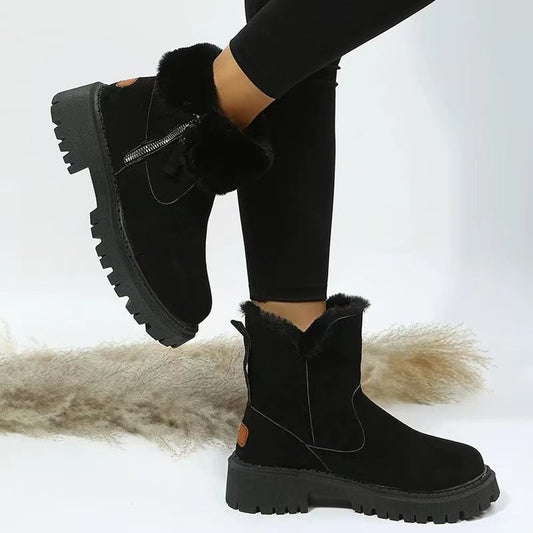 Plus Size Snow Boots Women 2024 Winter New Warm Side Zipper Low Heel Popular Cotton Shoes