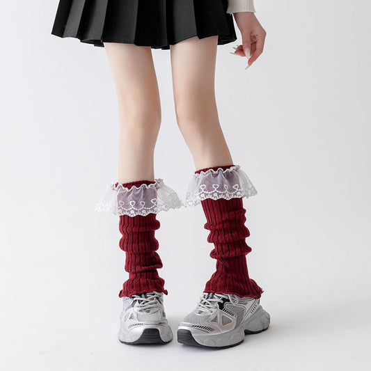 Cotton Ruffled Red Christmas Leg Warmers