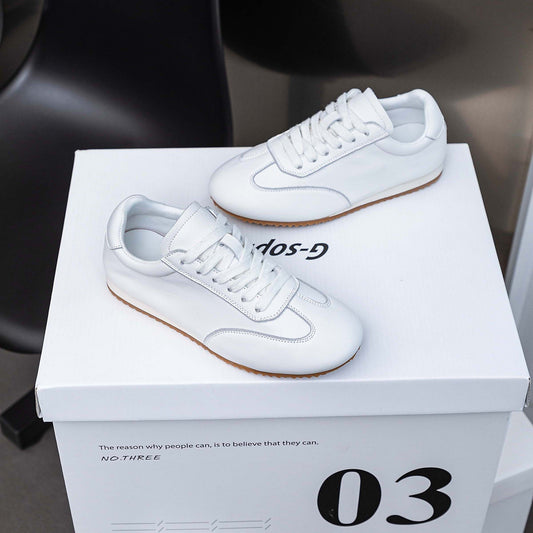 PRAD Baseball Boy Shoes Women Cowhide White Versatile Casual Sporty Trendy Shoes