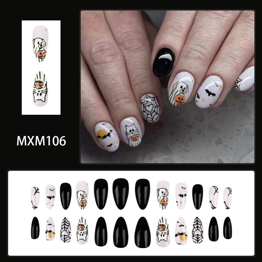 Halloween Black White Animal Heart Spider Web Wearable Press on Nail