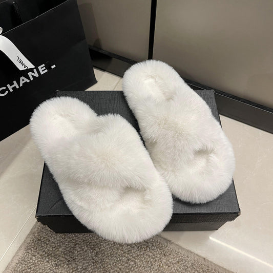 Fluffy Slippers Women 2024 New Korean Ins Trend Autumn Winter Home Cotton Spring Summer Shoes