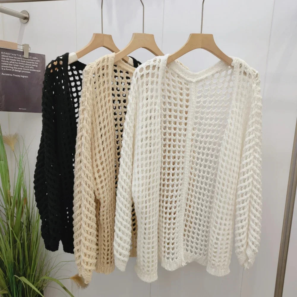 FashionSierra - Summer New Casual Elegant All-Matched Hollow Out Knit Cardigan Fashion Top Thin Coat Sweater