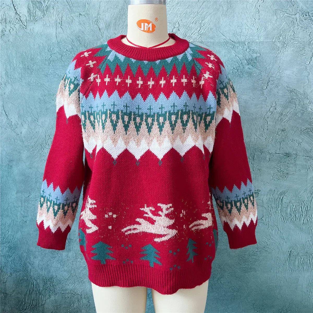 Thicken Raglan Sleeves Elk Christmas Tree Gold Pullover New Year Sweater Sweaters-L