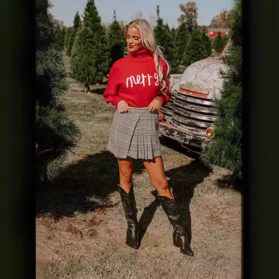 Soft Knitting Christmas High Tie Chic Sweater Sweaters-L