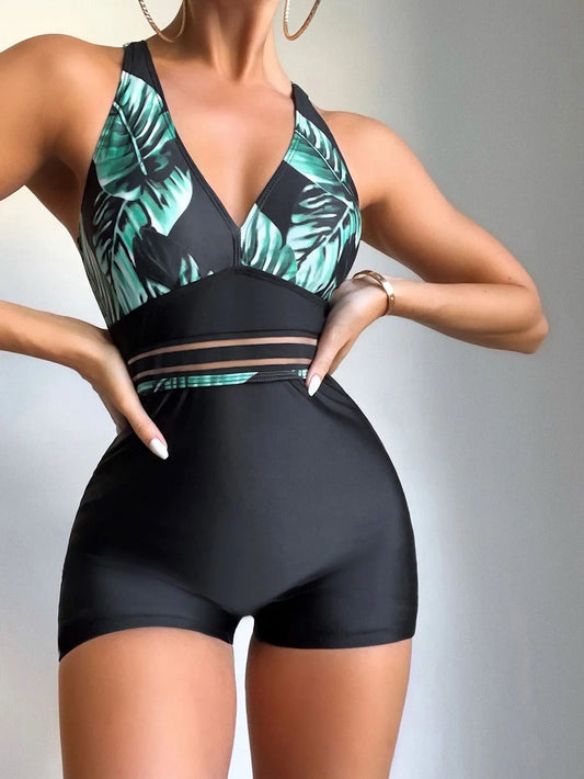 FashionSierra - 2024 Vibrant Leafy Sporty Floral Basic Swimsuits