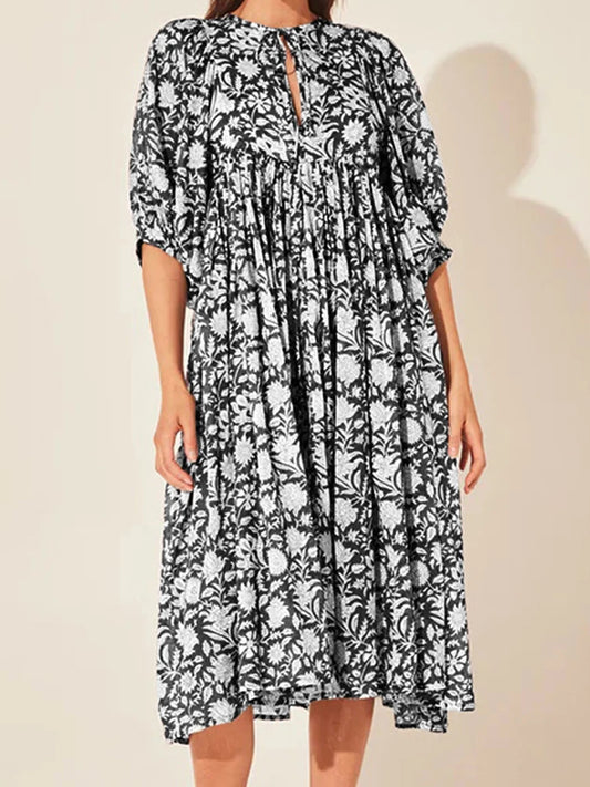 FashionSierra - 2024 Oversized Elegant Floral Printed Fashion Lantern Sleeve Boho Dress