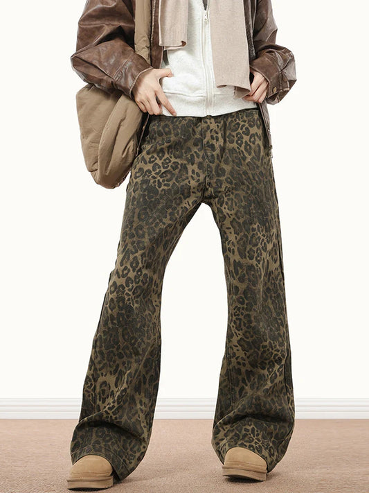 FashionSierra - Leopard Print Wide Streetwear Loose Vintage Designer Trouser