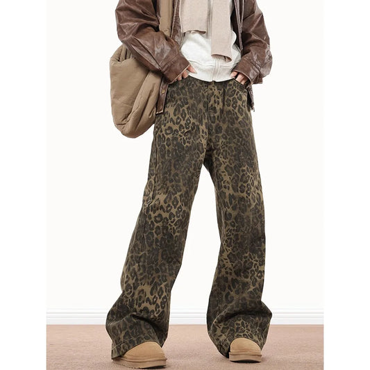 FashionSierra - Leopard Print Wide Streetwear Loose Vintage Designer Trouser