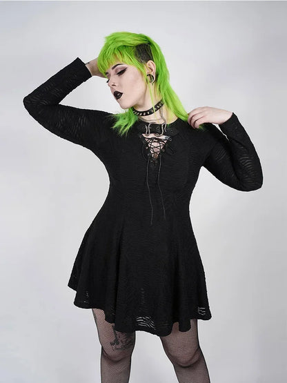 Plus Size Punk Long Sleeve Plus Size Gothic Cut-out Dress