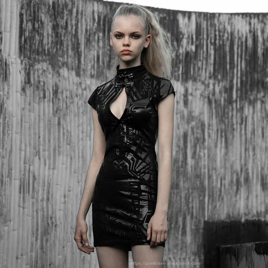 Women's Gothic Dark Parcel Cyber Prophet Pu Leather Dress