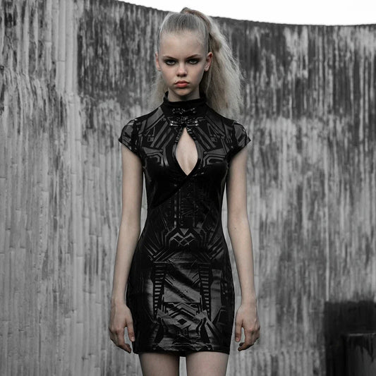 Women's Gothic Dark Parcel Cyber Prophet Pu Leather Dress