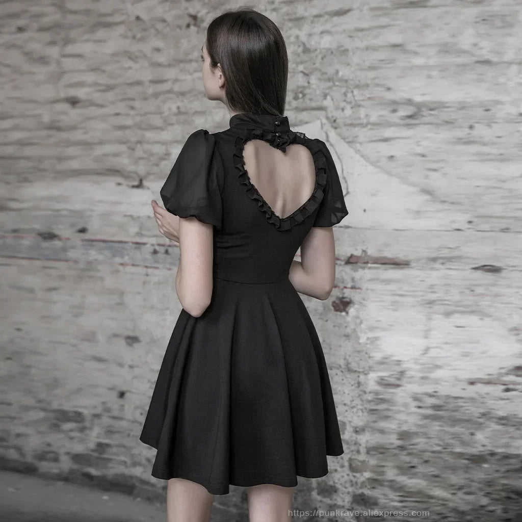 Women's Gothic Back Hollow  Bubble Sleeve Knitted Dress