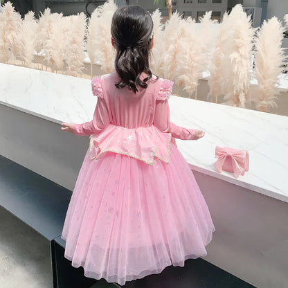 Pink Sleeping Beauty Aurora Cosplay Spring Autumn Birthday Party Elegant Princess Kid Costume