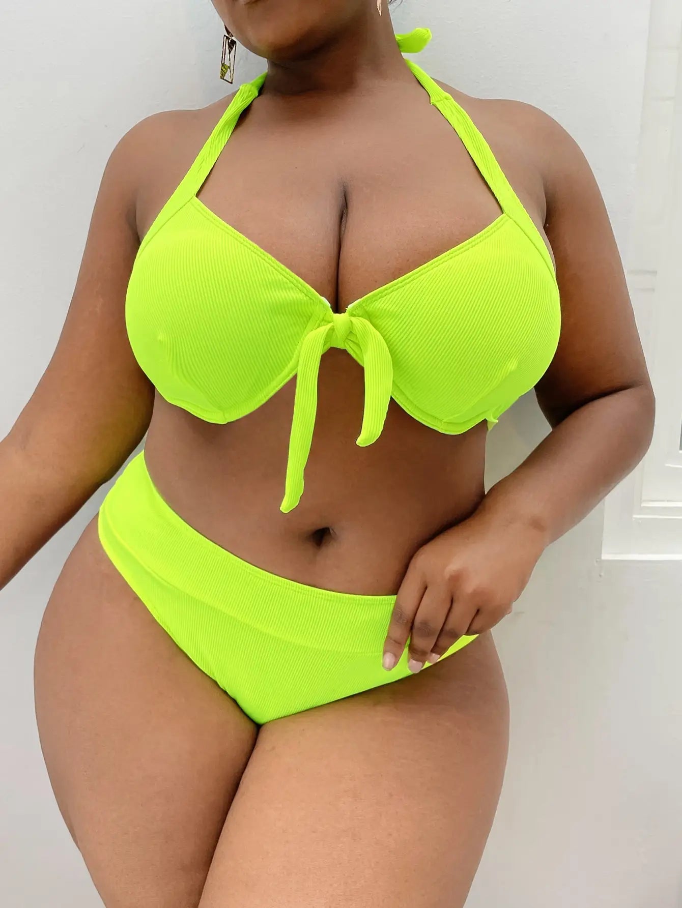 FashionSierra - 2024 Fashionable Pleated One Piece Neon Lime Push Up Plus Size Swimsuits