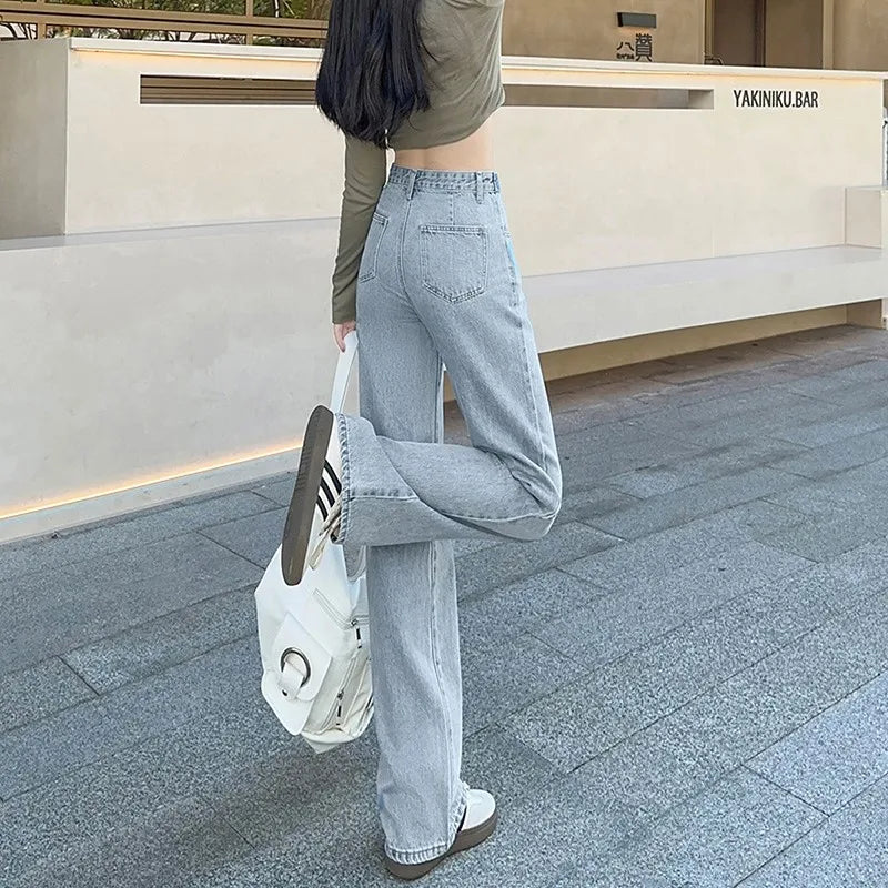 FashionSierra - Korean High Waisted Body Covering Flesh Wide Casual Trouser