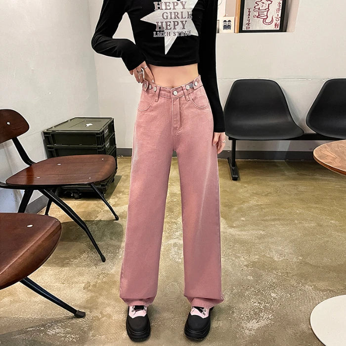 FashionSierra - Korean High Waisted Body Covering Flesh Wide Casual Trouser