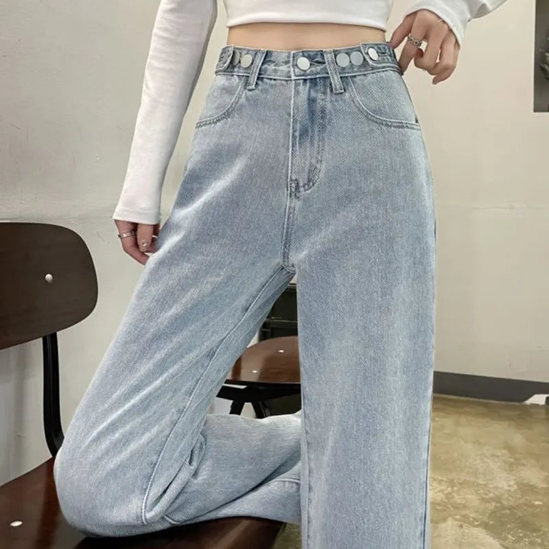 FashionSierra - Korean High Waisted Body Covering Flesh Wide Casual Trouser