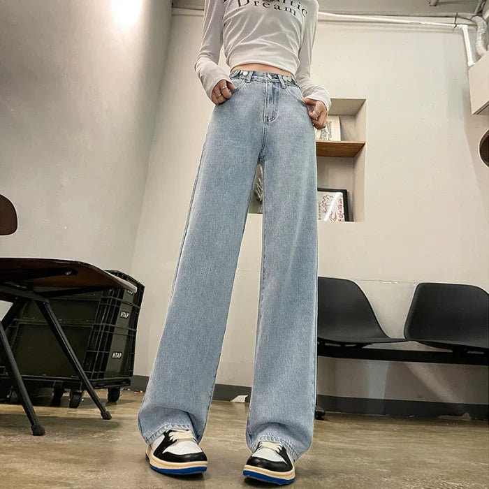 FashionSierra - Korean High Waisted Body Covering Flesh Wide Casual Trouser