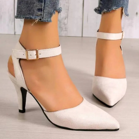 Pointed-toe Wrap-toe Shoes Hollow Out Ankle Strap High Heel Sandals for Ladies Dating Office Sandals