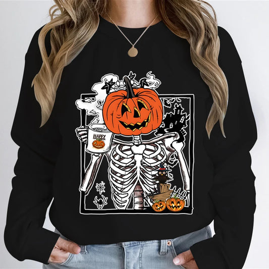 Pumpkin Skeleton Coffee Sweatshirt Top