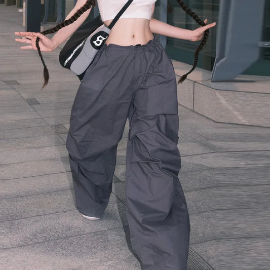 Women Vintage Hip Hop Parachute Harajuku Streetwear Oversized Wide Pants