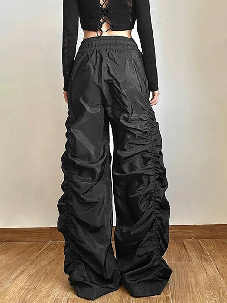 Solid Black Shirring Halloween Pants