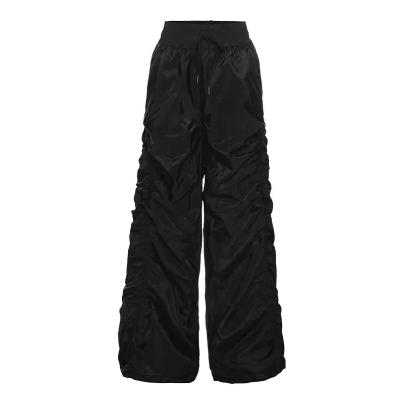 Solid Black Shirring Halloween Pants