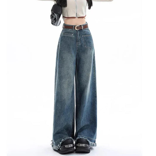 Female 2024 New High-Waisted Loose Light-Colored Design Sense Niche Drag Jeans