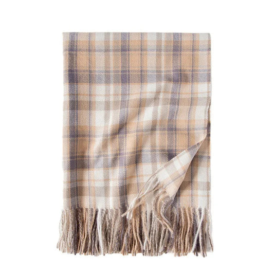 Red Plaid Cashmere Korean Style Fashion Warmer Hijab Pashmina Scarf For Women Beige 1 Scarfs-L