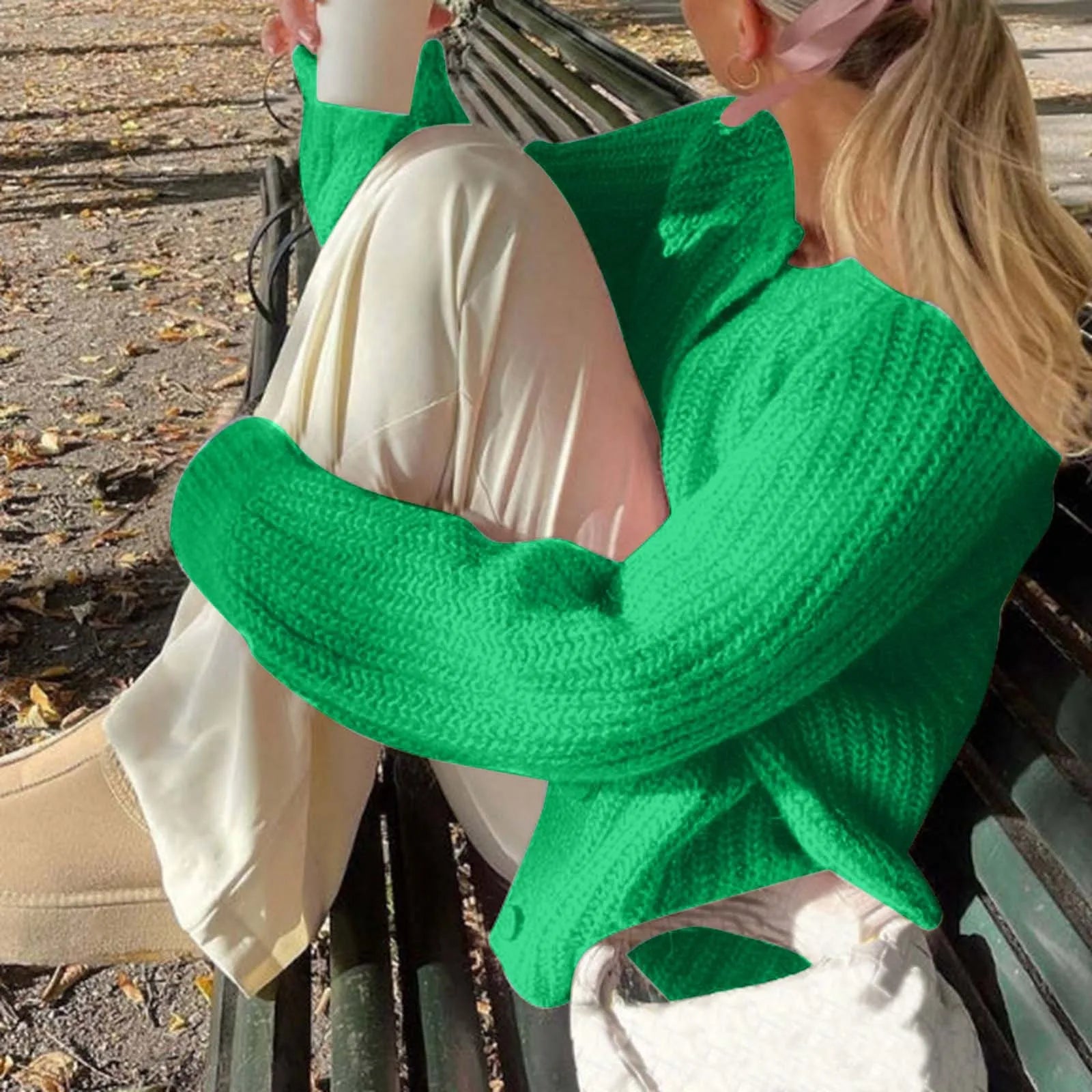 Warm Chunky Knit Long Sleeve Red Cardigan Light Green-4 / S Cardigan-241208