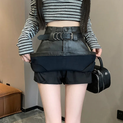 FashionSierra - High Waist A-line PU Mini Women New Fashion Autumn Winter Short Leather Ladies Sexy Package Hip Skirt