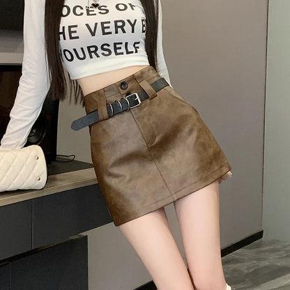 FashionSierra - High Waist A-line PU Mini Women New Fashion Autumn Winter Short Leather Ladies Sexy Package Hip Skirt