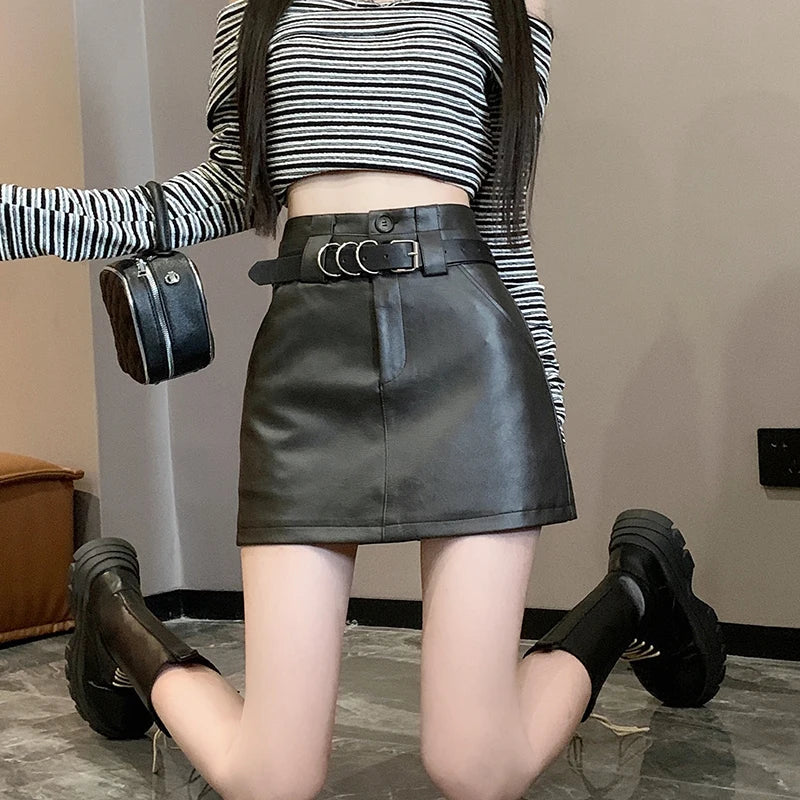 FashionSierra - High Waist A-line PU Mini Women New Fashion Autumn Winter Short Leather Ladies Sexy Package Hip Skirt