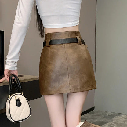 FashionSierra - High Waist A-line PU Mini Women New Fashion Autumn Winter Short Leather Ladies Sexy Package Hip Skirt