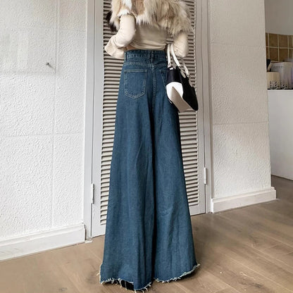 Wide-Legged Trousers Female New Burlap Design Versatile Loose Thin Skirt Jeans